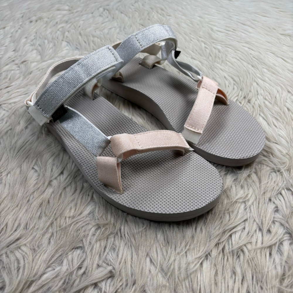 Teva Women's 9 Gray Pink Silver Glitter Universal Sport Sandals Granola Girl